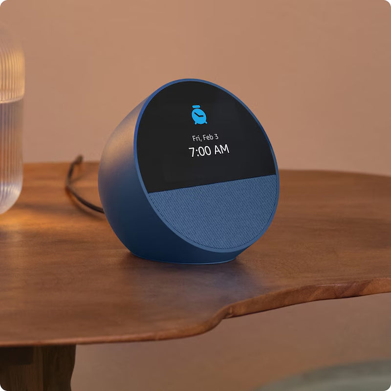 Echo Spot (2024 Release), Smart Alarm Clock with Vibrant Sound and Alexa - Ocean Blue