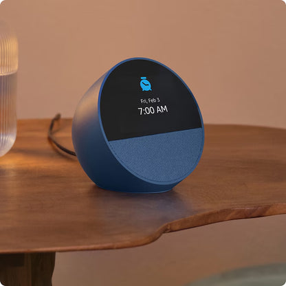 Echo Spot (2024 Release), Smart Alarm Clock with Vibrant Sound and Alexa - Ocean Blue