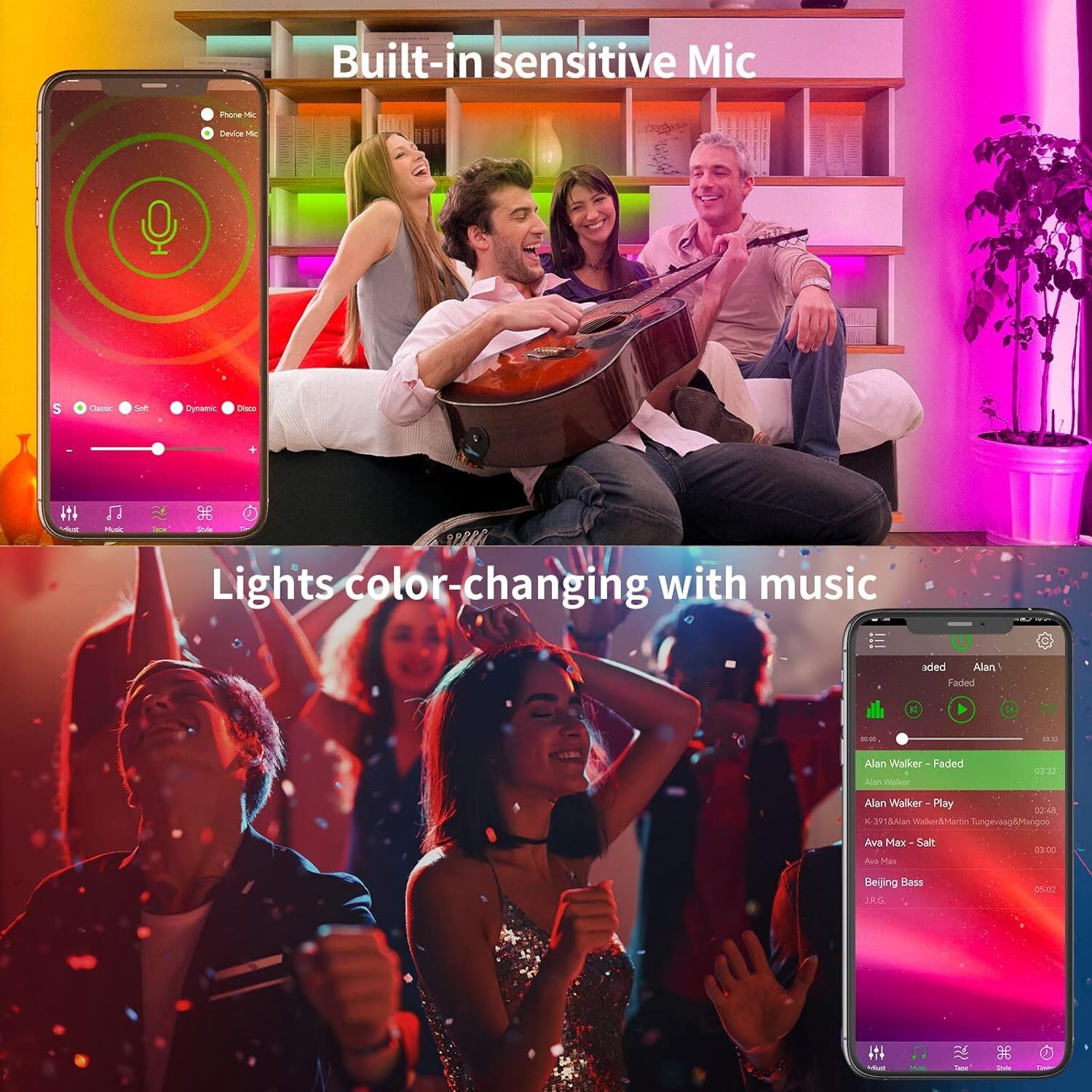 KSIPZE Led Strip Lights 50Ft RGB Color Changing Music Sync, Bluetooth Led Lights