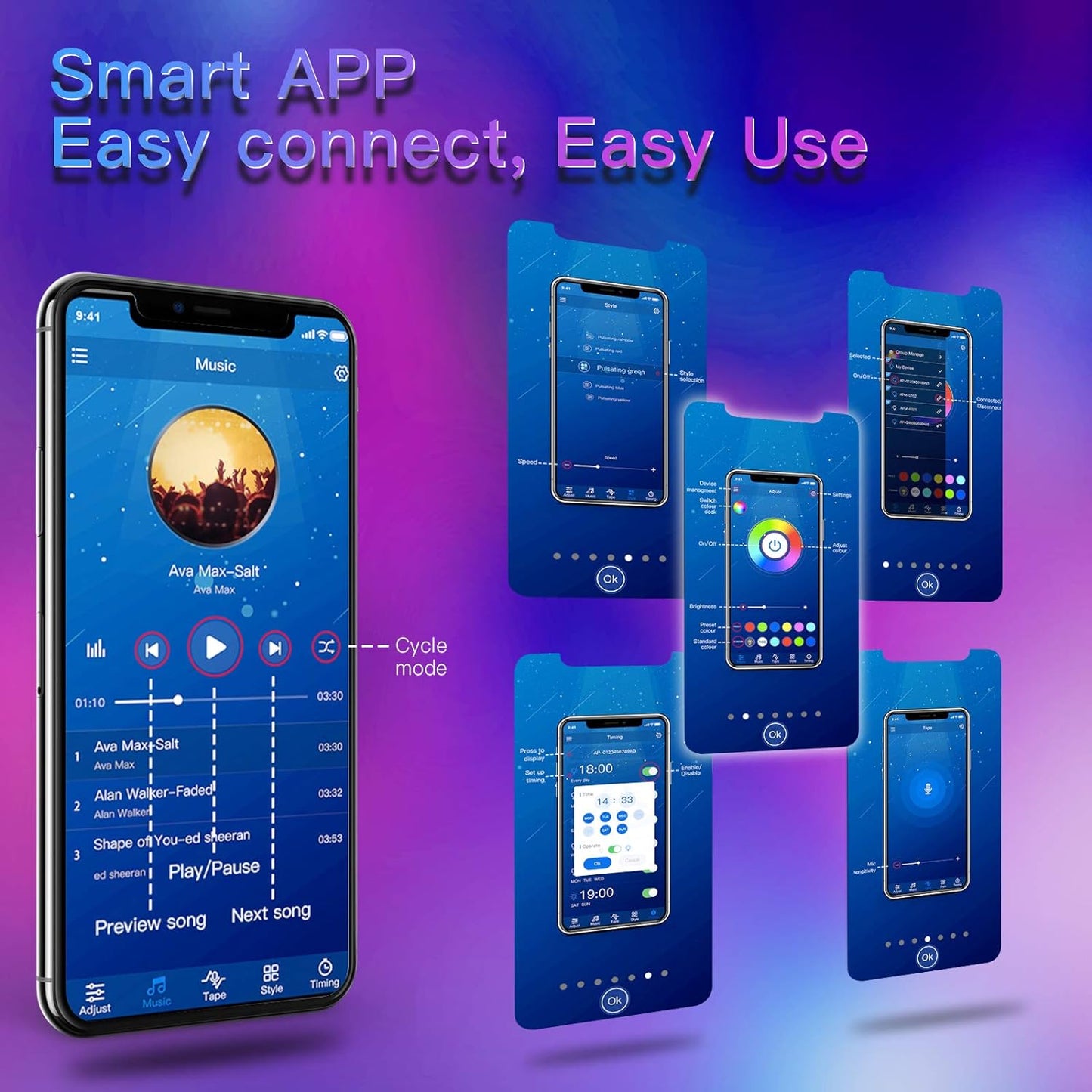 100Ft Bluetooth LED Strip Lights, Music Sync LED Lights Strip, RGB Color Changin