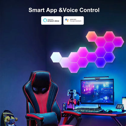 Tuya Smart Wifi Bluetooth RGB LED Hexagon Quantum Night Light Indoor Wall Light for Game Bedroom Decoration Atmosphere Lamps