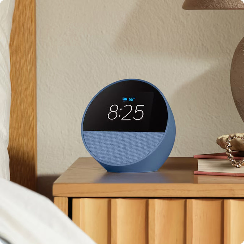 Echo Spot (2024 Release), Smart Alarm Clock with Vibrant Sound and Alexa - Ocean Blue